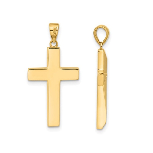 14K Yellow Gold Polished Cross Pendant Necklace with Chain