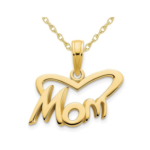 MOM Heart Pendant Necklace in 14K Yellow Gold with Chain Best