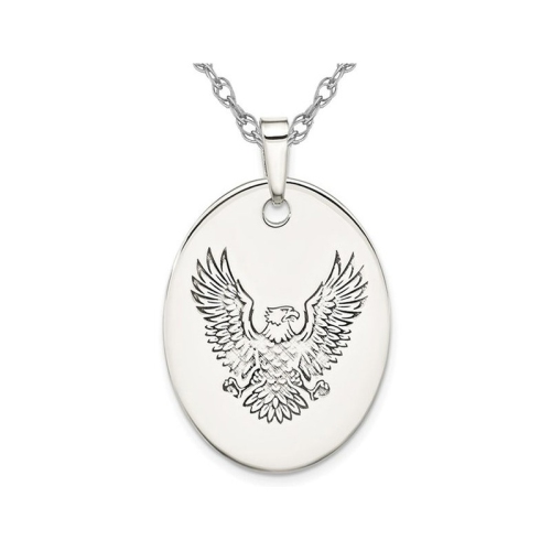 GEM AND HARMONY  Sterling Oval Eagle Pendant Necklace With Chain In Silver
