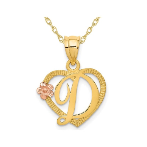 GEM AND HARMONY  14K Gold Initial -D- Heart Necklace Pendant Charm With Chain In Yellow