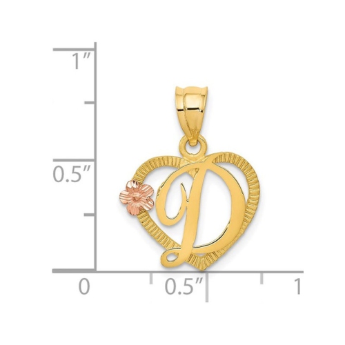 14K Yellow Gold Initial -D- Heart Necklace Pendant Charm with Chain