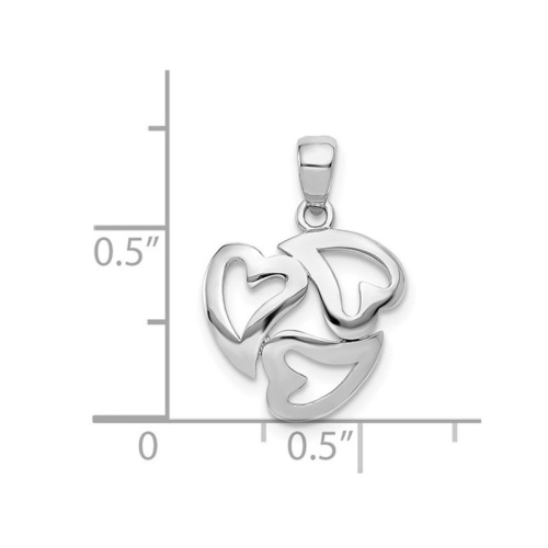 14K White Gold Triple Heart Charm Pendant Necklace with Chain
