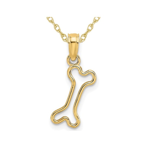 Collier à pendentif en or jaune 10K ct avec chaîne et os de chien coupés