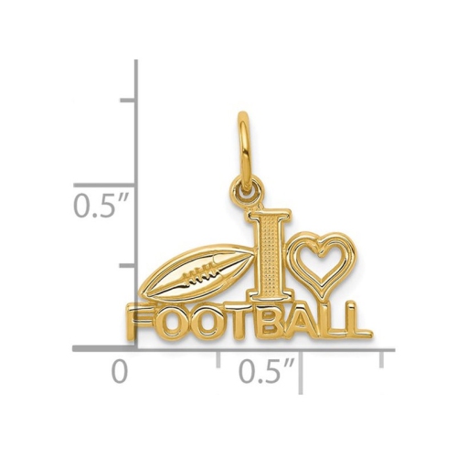 10K Yellow Gold I Love Football Charm Pendant Necklace with Chain