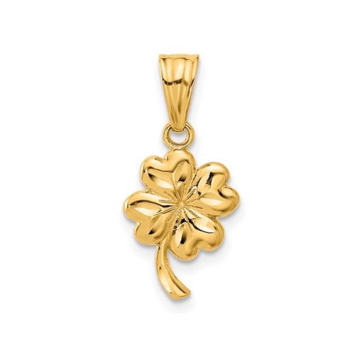 14K Yellow Gold Brushed Satin Clover Leaf Heart Charm Pendant