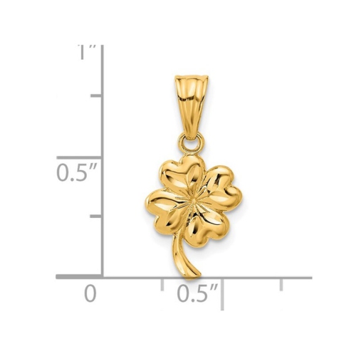 14K Yellow Gold Brushed Satin Clover Leaf Heart Charm Pendant