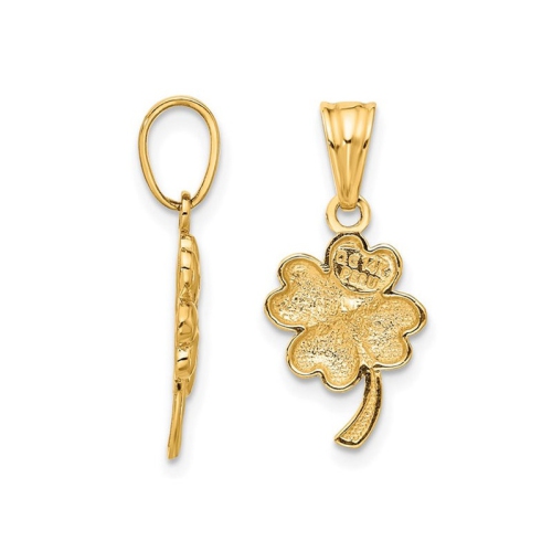 14K Yellow Gold Brushed Satin Clover Leaf Heart Charm Pendant