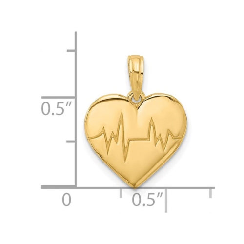 14K Yellow Gold EKG Heart Charm Pendant Necklace with Chain