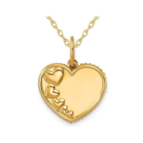 14K Yellow Gold Beaded Hearts Pendant Necklace with Chain