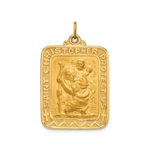 GEM AND HARMONY  14K Gold Saint Christopher Rectangle Protection Medal Pendant (No Chain) In Yellow