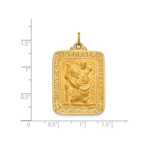 14K Yellow Gold Saint Christopher Rectangle Protection Medal Pendant