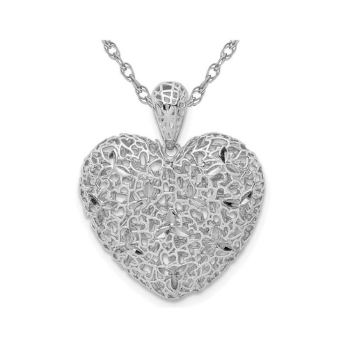 GEM AND HARMONY  Sterling Heart Pattern Pendant Necklace With Chain In Silver