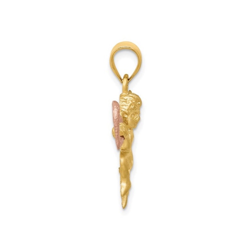 14K Yellow Gold Satin Angel Charm Pendant Necklace