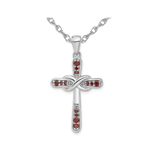 GEM AND HARMONY  2/5 Carat (Ctw) Garnet Cross Pendant Necklace In Sterling With Chain In Silver