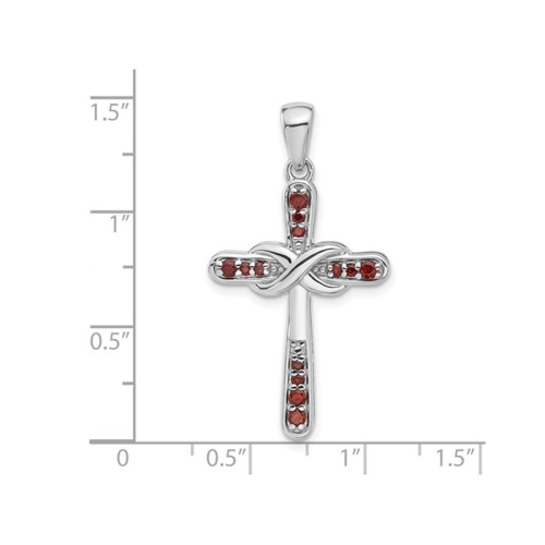 2/5 Carat Garnet Cross Pendant Necklace in Sterling Silver with Chain