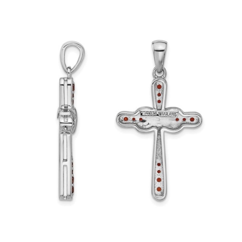 2/5 Carat Garnet Cross Pendant Necklace in Sterling Silver with Chain