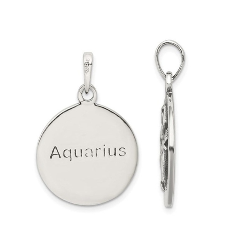 Sterling Silver Aquarius Charm Astrology Zodiac Pendant Necklace with Antique Finish and Chain