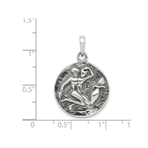 Sterling Silver Aquarius Charm Astrology Zodiac Pendant Necklace with Antique Finish and Chain