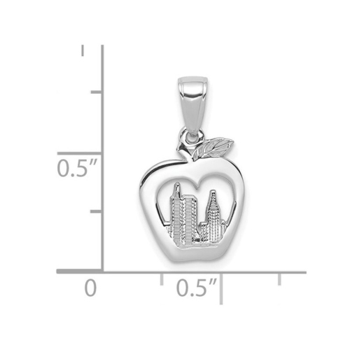 14K White Gold New York Skyline Apple Charm Pendant Necklace with Chain