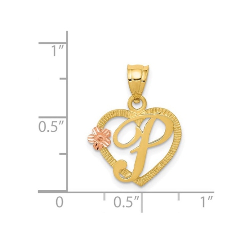 14K Yellow Gold Initial -P- Heart Necklace Pendant Charm with Chain