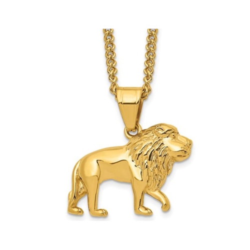 Yellow Stainless Steel Lion Head Charm Pendant Necklace with Chain