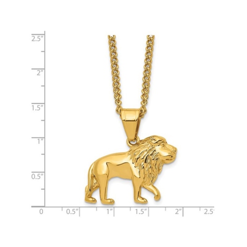Yellow Stainless Steel Lion Head Charm Pendant Necklace with Chain