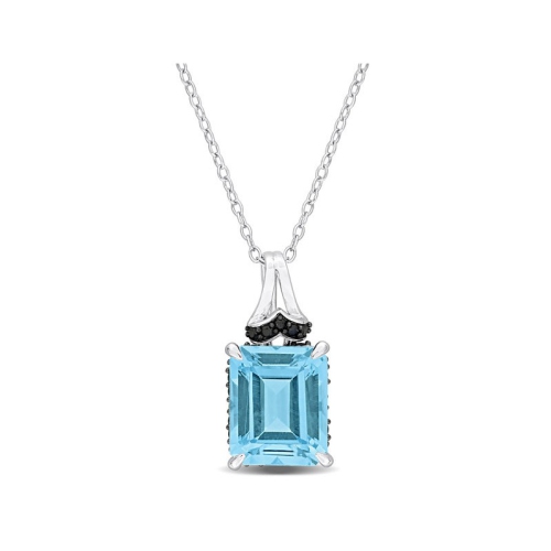 GEM AND HARMONY  7.73 Carat (Ctw) Topaz And Black Sapphire Pendant Necklace In Sterling Silver With Chain In Blue