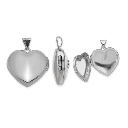 14K White Gold Heart MOM Locket Pendant Necklace with White Agate and Chain