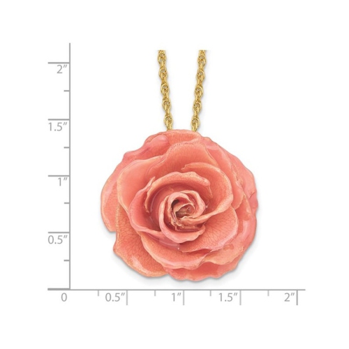 Lacquer Dipped Pink Real Rose with 20 inch Yellow Plated Necklace