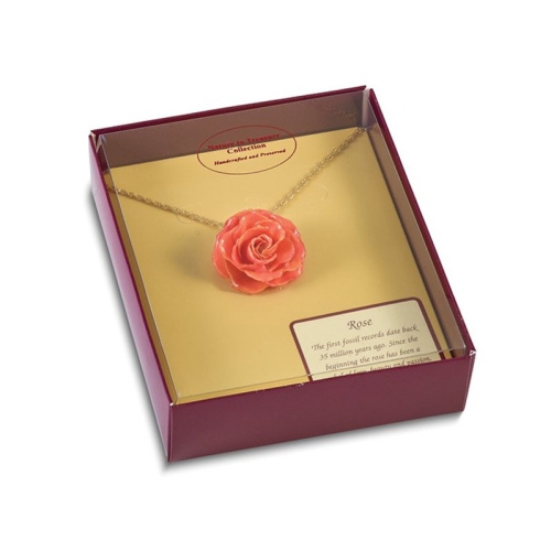 Lacquer Dipped Pink Real Rose with 20 inch Yellow Plated Necklace