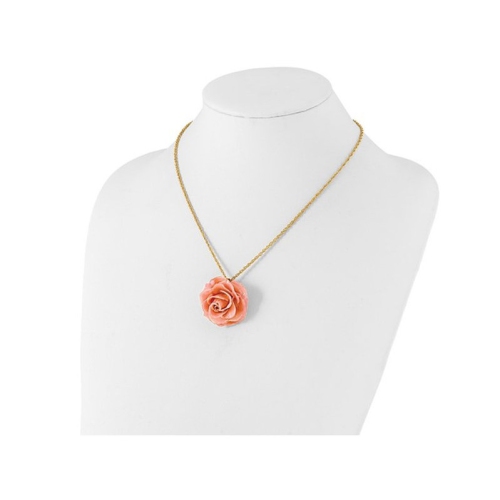 Lacquer Dipped Pink Real Rose with 20 inch Yellow Plated Necklace