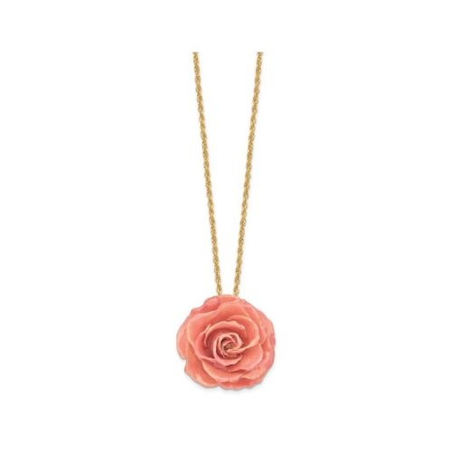 Lacquer Dipped Pink Real Rose with 20 inch Yellow Plated Necklace