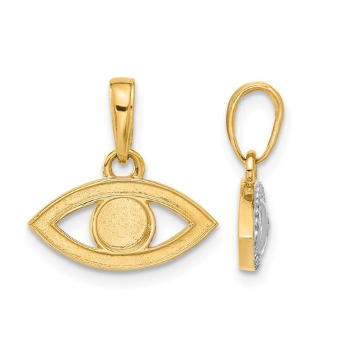 14K Yellow and White Gold Evil Eye Charm Pendant Necklace with Chain