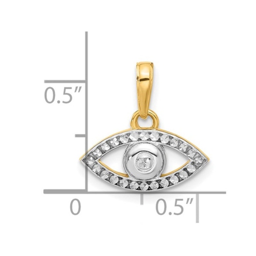 14K Yellow and White Gold Evil Eye Charm Pendant Necklace with Chain