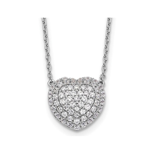 3/4 Carat Lab-Grown Diamond Cluster Heart Pendant Necklace in 14K White Gold with Chain