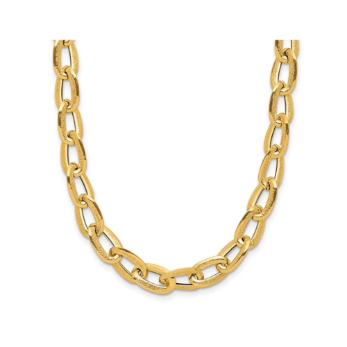 GEM AND HARMONY  14K Gold Polished Satin Link Necklace (18 Inches) In Yellow