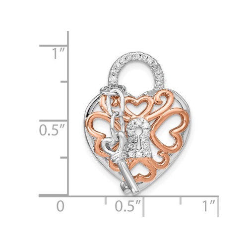 Sterling Silver Key & Heart Lock Pendant Necklace with Chain and Diamonds