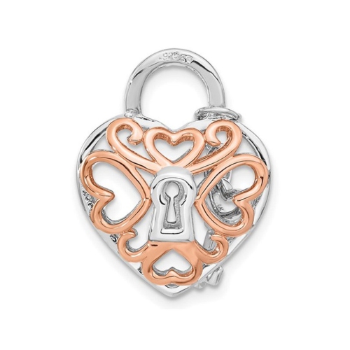 Sterling Silver Key & Heart Lock Pendant Necklace with Chain and Diamonds