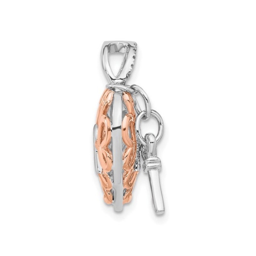 Sterling Silver Key & Heart Lock Pendant Necklace with Chain and Diamonds