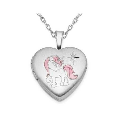 Médaillon en forme de licorne polie en argent sterling avec chaîne