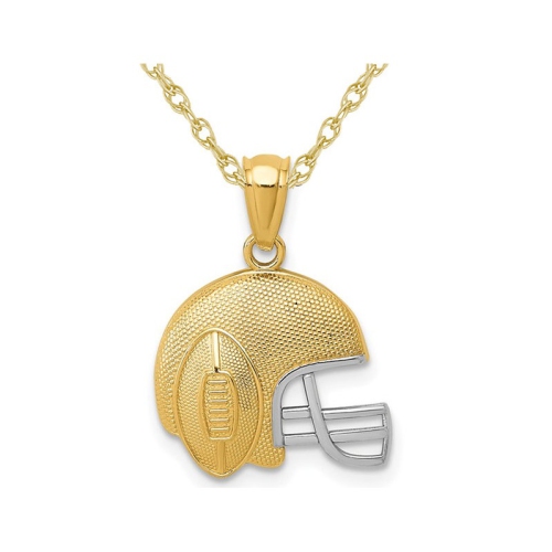 14K Yellow Gold Football Helmet Pendant Necklace with Chain