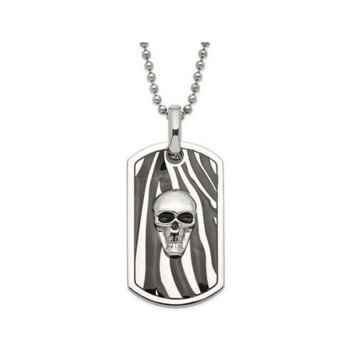 GEM AND HARMONY  Mens Stainless Steel Enamel Skull Dog Tag Pendant Necklace With Chain In Black