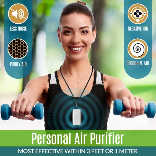 Portable Air Purifier Necklace - Rechargeable and Wearable Personal Air Device for Kids and Adults - Portable & Travel Size, Use at Home, Office,