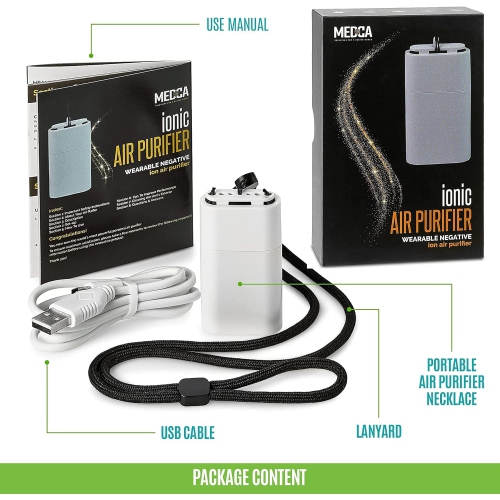 Portable Air Purifier Necklace - Rechargeable and Wearable Personal Air Device for Kids and Adults - Portable & Travel Size, Use at Home, Office,