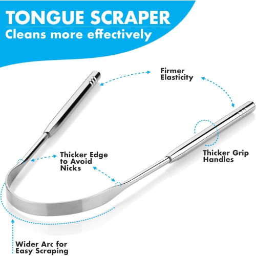 Tongue Scrapers - Pack of 2 - Stainless Steel Tongue Cleaners Brush for Help Getting Rid of Bad Breath & Bacteria - Food Scraper to Keeps Mouth &