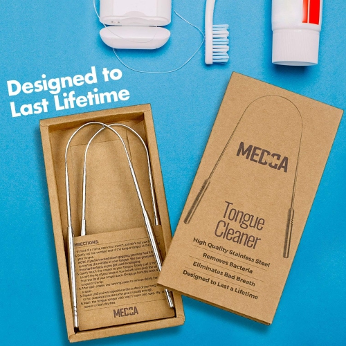 Tongue Scrapers - Pack of 2 - Stainless Steel Tongue Cleaners Brush for Help Getting Rid of Bad Breath & Bacteria - Food Scraper to Keeps Mouth &