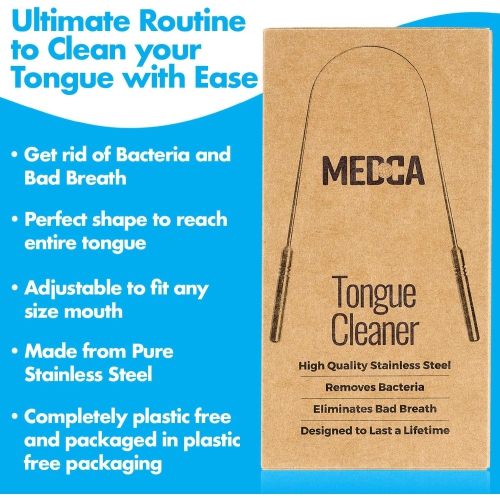 Tongue Scrapers - Pack of 2 - Stainless Steel Tongue Cleaners Brush for Help Getting Rid of Bad Breath & Bacteria - Food Scraper to Keeps Mouth &
