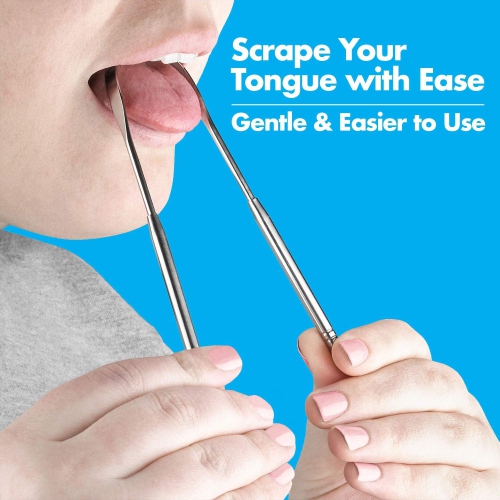 Tongue Scrapers - Pack of 2 - Stainless Steel Tongue Cleaners Brush for Help Getting Rid of Bad Breath & Bacteria - Food Scraper to Keeps Mouth &