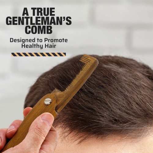 Peigne en bois pliable - bois de hêtre massif à 100 % - barbe à dents fines, moustache, peigne-brosse à cheveux pour hommes avec n'importe quel type