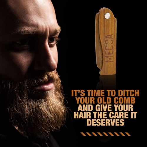 Peigne en bois pliable - bois de hêtre massif à 100 % - barbe à dents fines, moustache, peigne-brosse à cheveux pour hommes avec n'importe quel type
